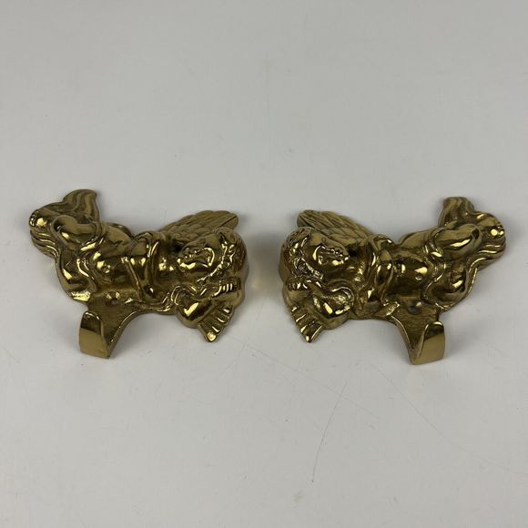 2 Angel‎ Cherub Wall Hangers Solid Brass Vtg 1989 Towel Stocking Key Hooks 3.5” - Picture 3 of 10